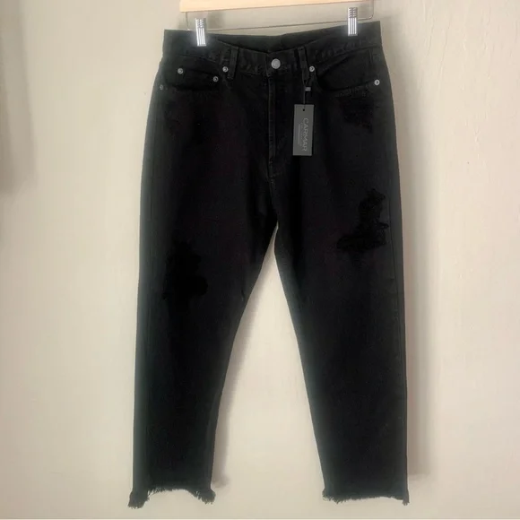 NWT CARMAR Emelia High Rise Black Straight Leg Crop Distressed Jeans Size 30 - Picture 6 of 13
